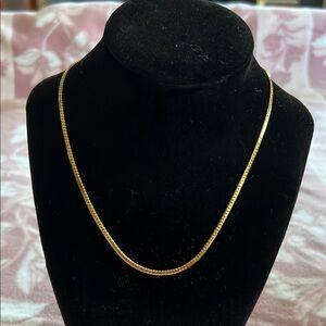 Vintage KREBS Gold-Tone Herringbone Chain Necklace – Signed Minimalist Piece